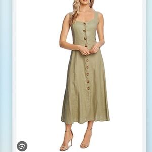 Vince Camuto Green Square Neck Sleeveless Midi Dress